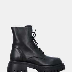 Anfibio combat in vitello nero con platform e gomma carrarmato