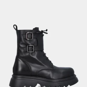 Anfibio in nappa nero con cinturini su gambaletto