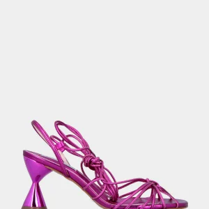 Sandalo lamianto fucsia con tacco a clessidra