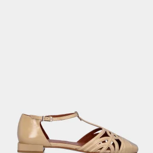 Ballerina beige in vernice con listini intrecciati